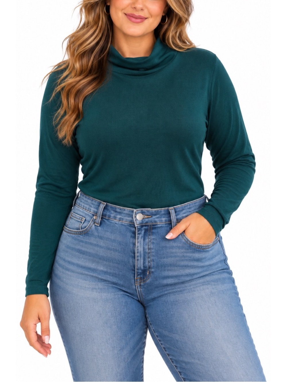White Birch Dark Teal Mock Neck Long Sleeve Bodysuit-3x
